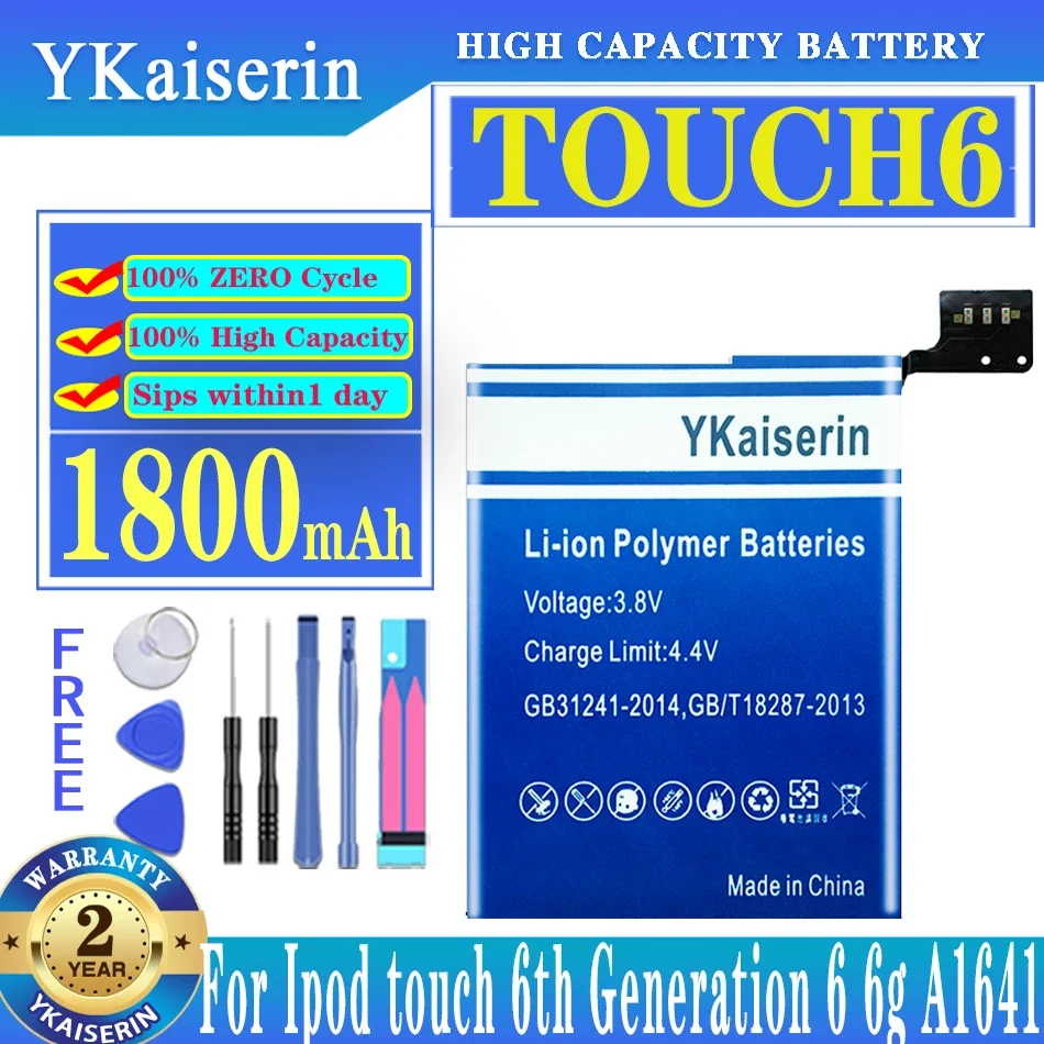 Ykaiserin Touch 4 5 6 Batteria Per Ipod Touch 4Th 5Th 6Th Touch6 Generation 6 6G A1641/ Gen 5Th 6Th 7Th 80Gb 120Gb Thin 160Gb