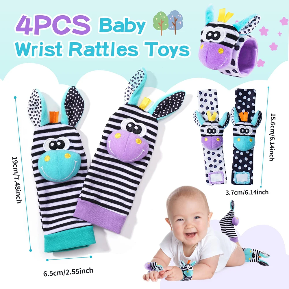 Baby Wrist Rattles Foot Finder Socks Set Infant Rattle Socks and Baby Hand Rattles Wrist Newborn Soft Sensory Toys for Babies images - 6