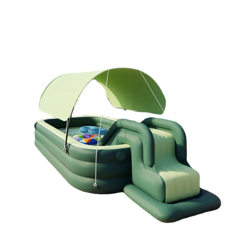 Inflatable Swimming Pool Inflatable Kid Swimming Pool with Awning Thicken PVC Large Children&rsquo;s Paddling Pool with Slide Outdoor Swimming Pools for Family