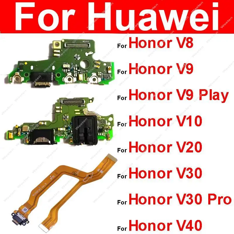 

Плата зарядного устройства USB для Huawei Honor V8, V9, V10, V20, V30, V40 Pro, V9 Play, плата зарядного порта USB, соединитель Usb, гибкий кабель, детали