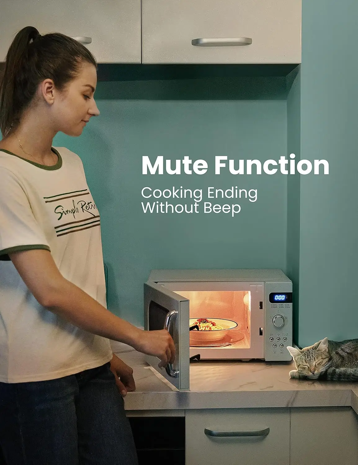 Retro Small Microwave Oven With Compact Size, 9 Preset Menus, Position-Memory Turntable, Mute Function, Countertop Micro 5
