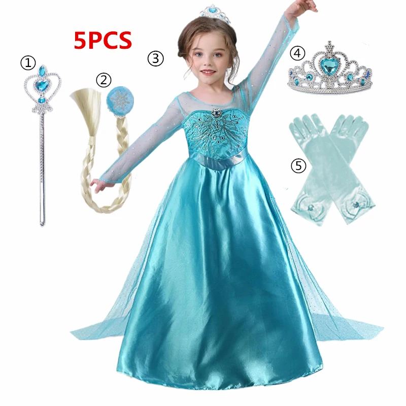 Robe de la Reine des Neiges pour fille, costume d'Elsa et Anna, tenue de cosplay pour fête d'anniversaire, vêtements de noël pour enfants