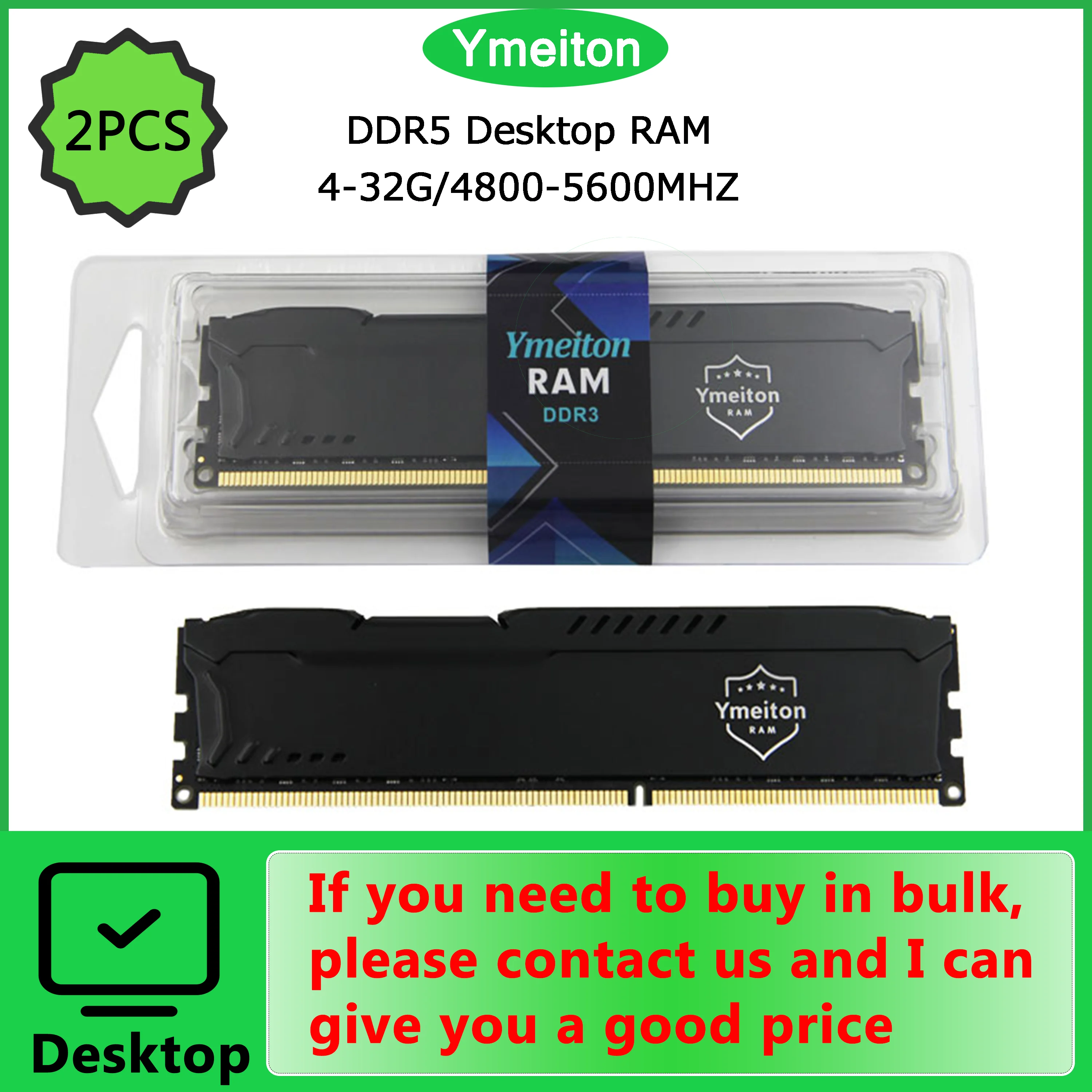 Ymeiton 2 pcs DDR5 memoriam desktop memory stick D5 4 /8G 16G 3 4800/5200/5600Mhz universal memory card 288-pin memory wholesale