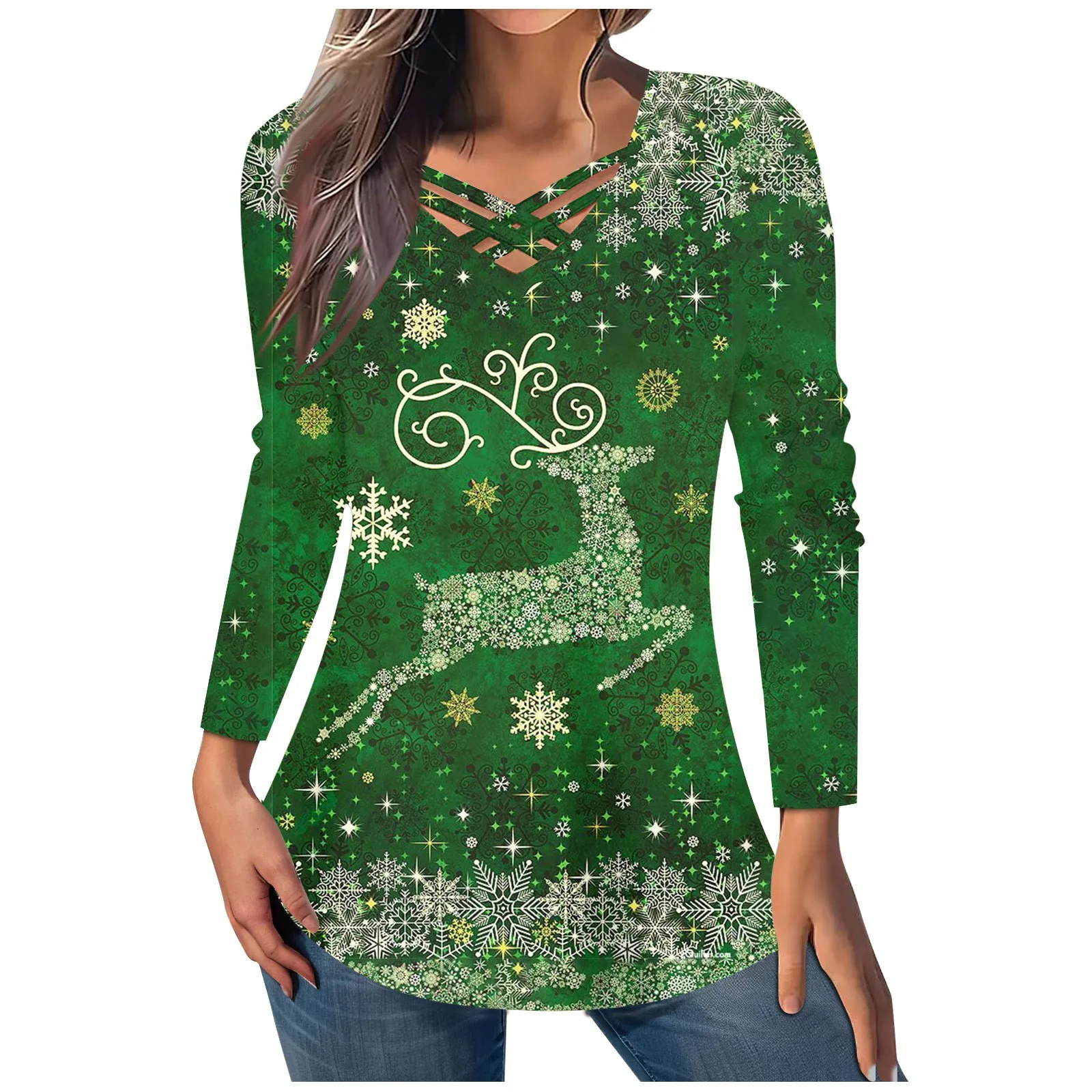 

Женский Универсальный пуловер с длинным рукавом и V-образным вырезом