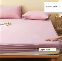 100% Cotton Bed Fitted Sheet + 2pc Pillowcases Solid Color Mattress Cover With Elastic Twin Queen King Size Bed Sheet Set B102A 6