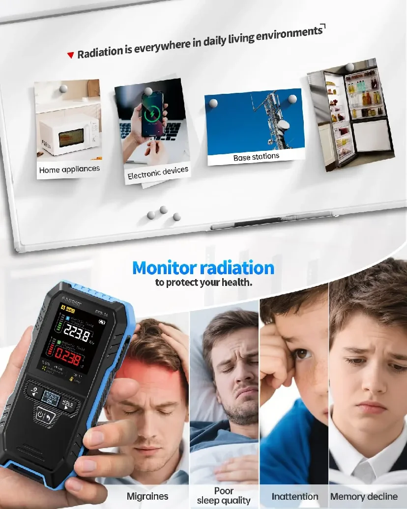 FNIRSI ERD-10 EMF 감지기, 4 in 1 곡선 모드 EMF 방사선 측정기, EMF 리더 전자기장 무선 주파수 감지기