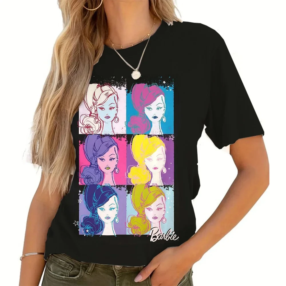 MINISO Summer Women Barbie Print T-Shirt Luxury Tops Tees Female Casual Stylish Short Sleeve Clothing Fashion Trend Streetwear 3