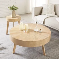 2-Piece Solid Wood Coffee Table Set, Rustic Round Farmhouse End Tables for Living Room, 31x31x16 in 1