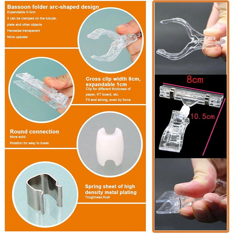 

Transparent Advertising Clips Double-ended Plastic Shelf Clamp Sign Display Price Label Tag Clip Holder Supermarket Retail Stand