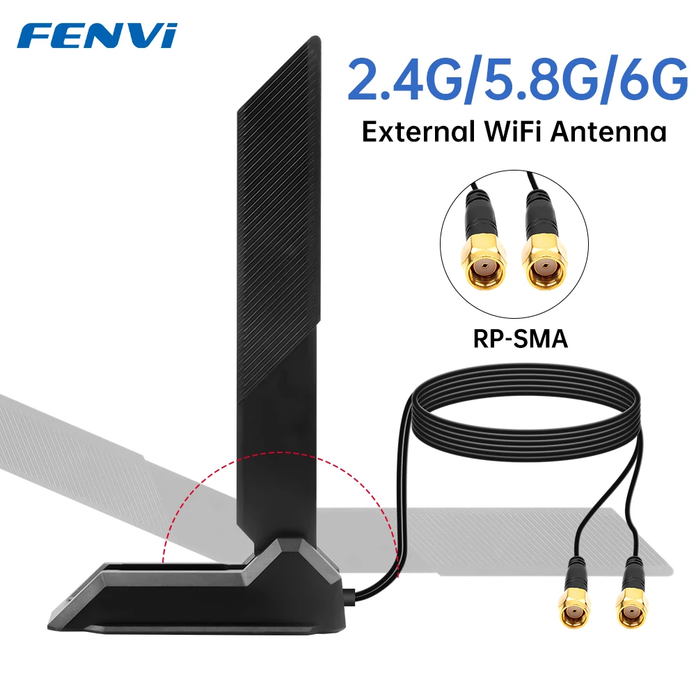 fenvi WiFi 6E Antenna Tri-Band 6G/5G/2.4GHz Magnetic Base Foldable Antenna 12DBi High Gain WiFi 7 Gaming Motherboard Card