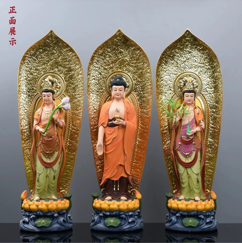 

50CM large 3PCS XI FANG SAN SHENG HOME SHOP Good luck God buddha efficacious bless safe health patron saint FENG SHUI statue