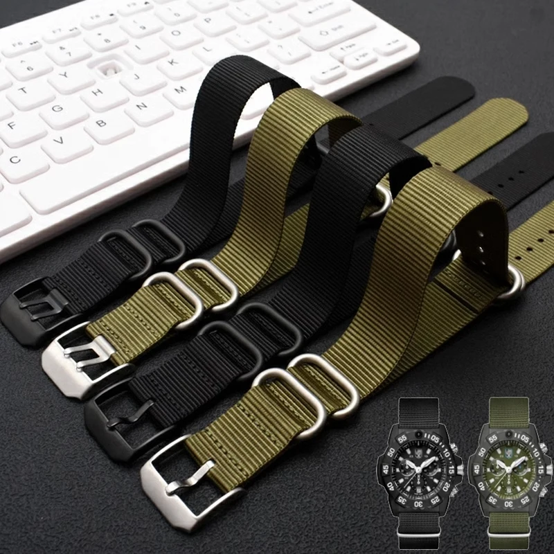 Per Luminox Army Style Watch 22Mm 23Mm 3051 3080 Cinturino Con Fibbia Ad Ago Nero In Acciaio Integrato In Nylon Verde Militare Da Uomo