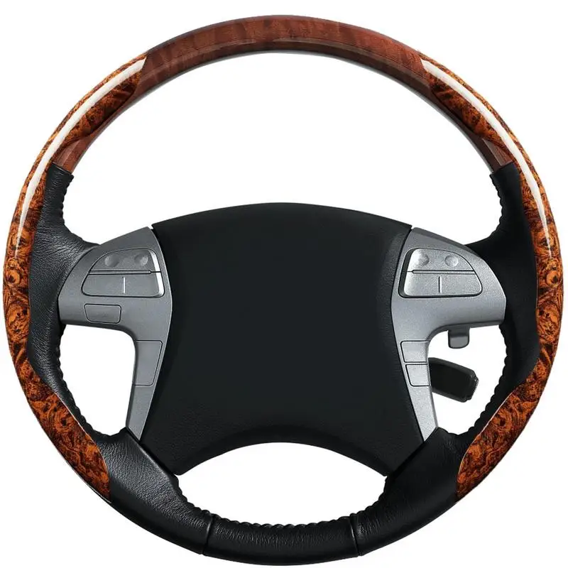 

Car Steering Wheel Cover Non Slip Booster Cover Anti Slip Artificial Leather Steering Wheel Protector With Wood Grain for cars