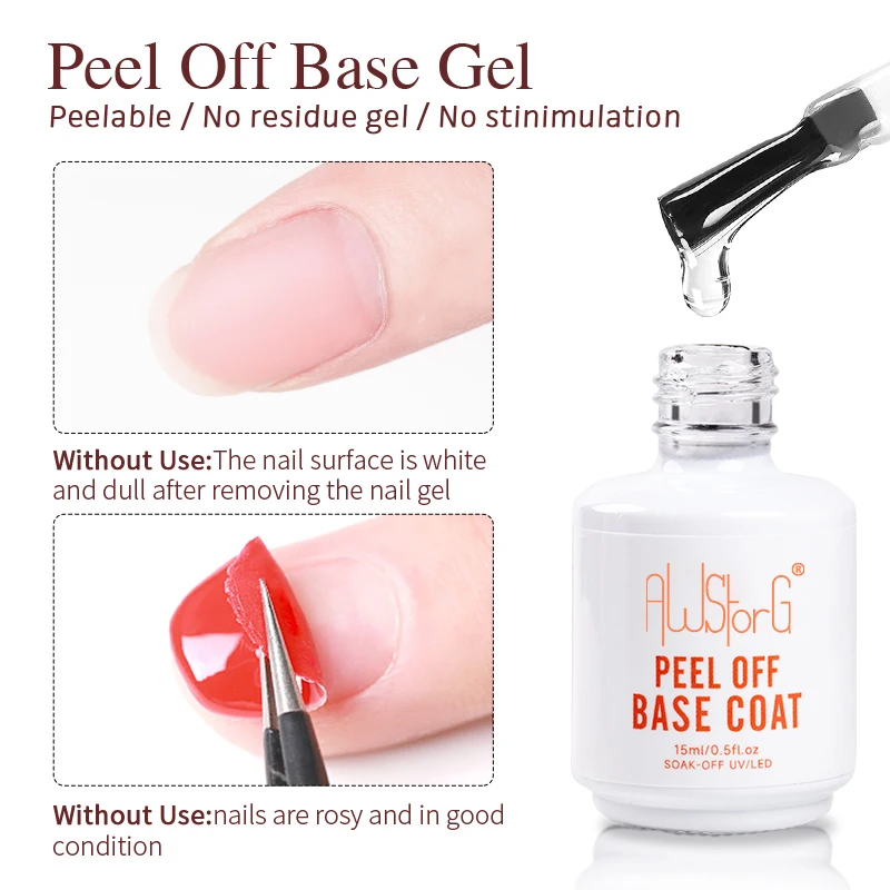 15ML Peel Off Base Coat UV Gel Nail Polish Clear Primer Semi Permanent UV Soft Pratice Gel For Protect Care Nails Art AWStorG