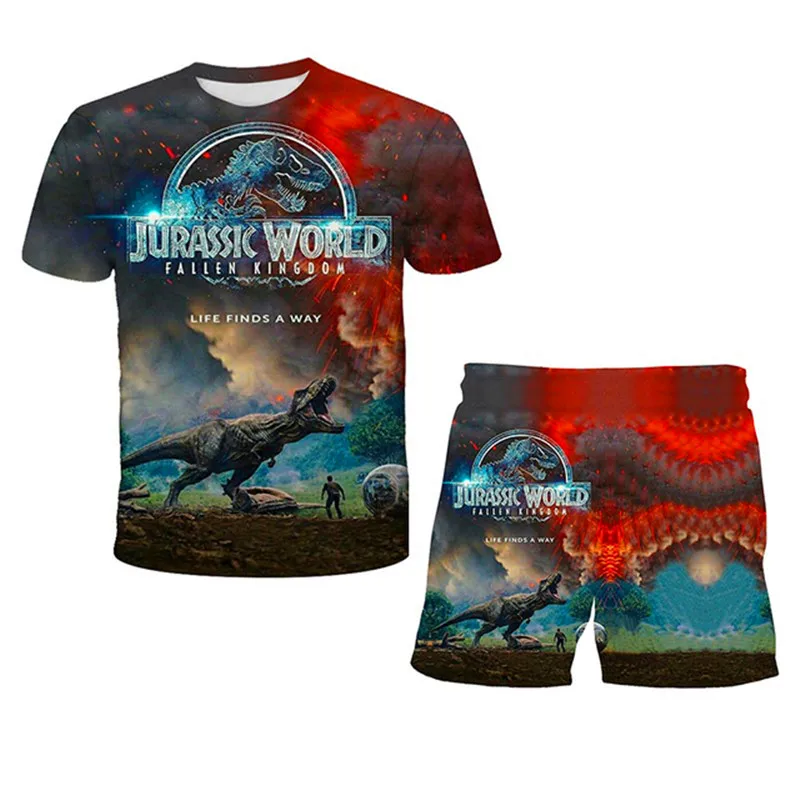 New Summer Baby Jurassic Park 3 Dinosaur Clothes Suit Children Boy Girl T-Shirt Shorts 2Pcs Set Toddler Clothing Kids Tracksuits