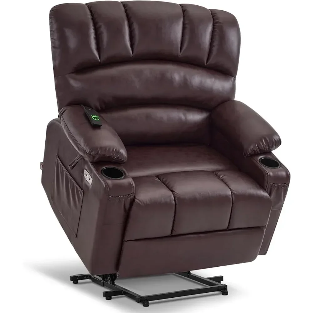 

USB Ports Sofa Power Lift Recliner Chair Sofa With Massage and Heat for Big Elderly People Cup Holders Dark Brown) Side Pockets