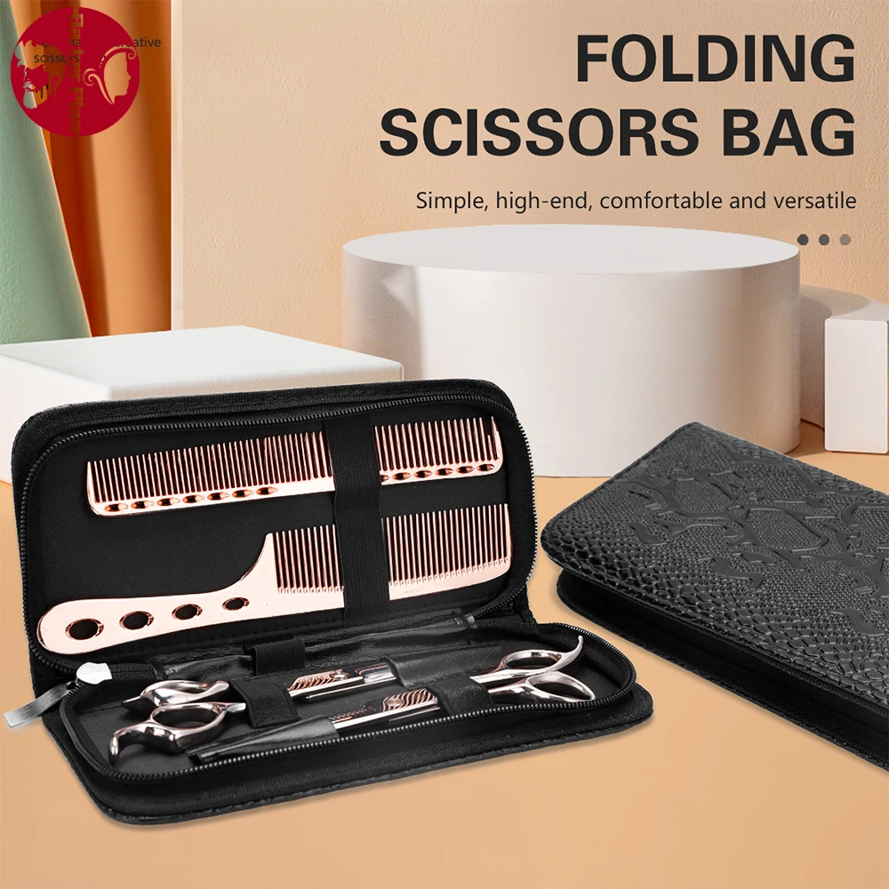 Black Scissors Storage Box Hairdressing Leather Toolbox Shockproof Waterproof Shears Storage Case Barber Accessories shockproof cable bag digital usb gadget organizer cosmetic bags data pouch charger earphone storage bags electronics accessories