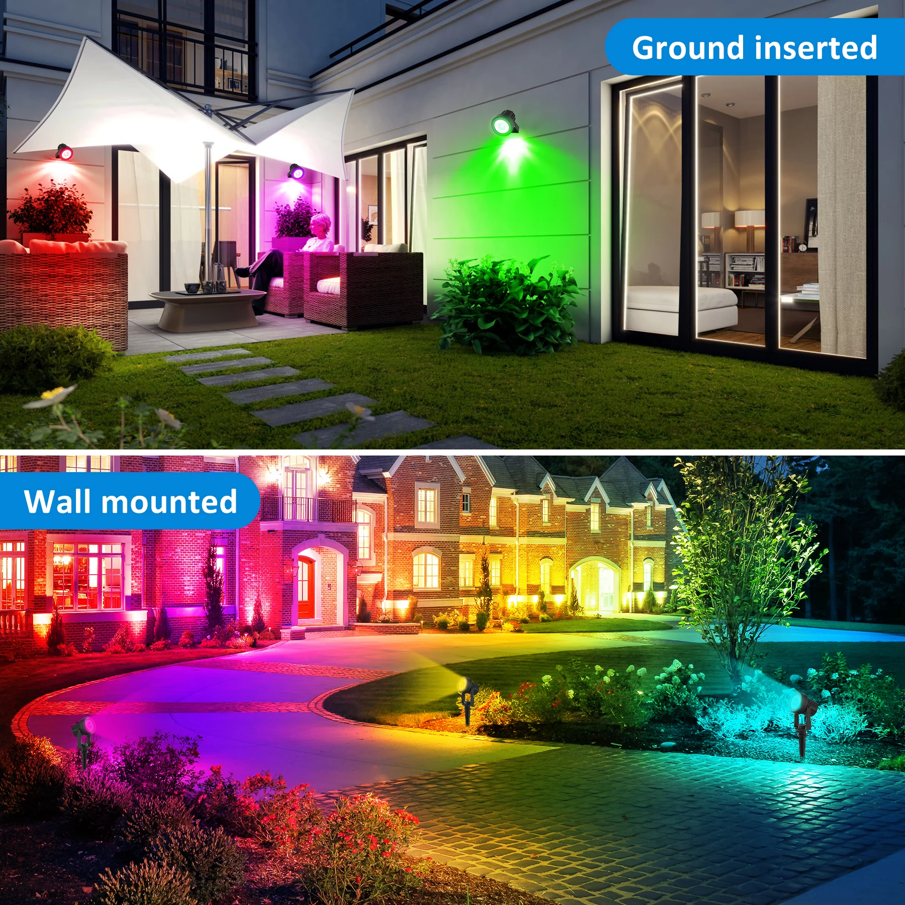 Solar Outdoor Light Landscape Garden Decoration RGB Wall Lamp IP65 Waterproof Pathway Solar Powered Spotlight Yard Backyard