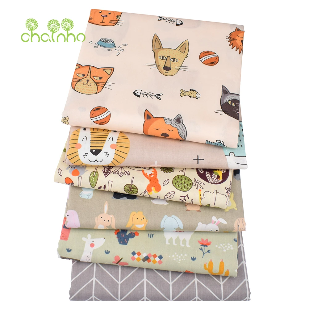 Chainho,Printed Twill Cotton Fabric,Patchwork Cloth,DIY Sewing & Quilting Material,Happy Animals Series,6 Designs,4 Sizes,CC071