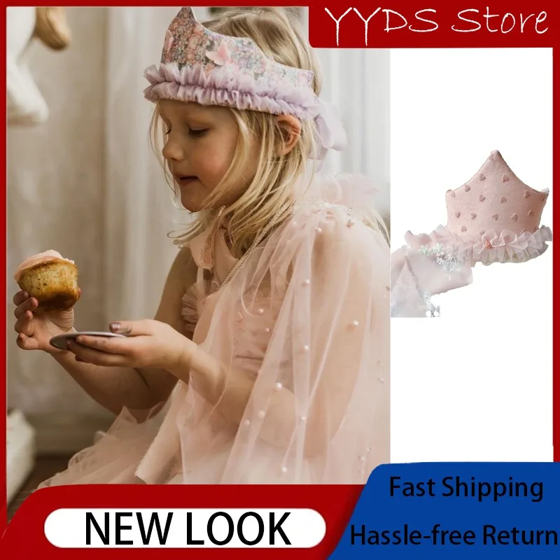

Children's Floral Lace Fabric Crown Hat Baby Birthday Party Dress Up Props Children's Fairy Cotton Tie Headdress