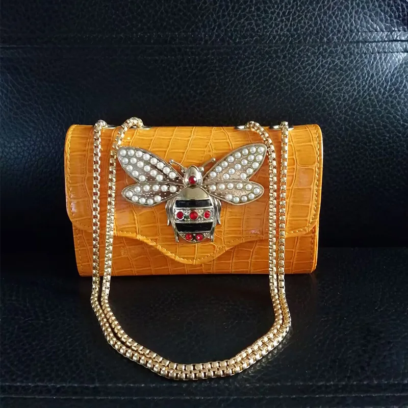 Fashion Luxury Brand Women Handbag 2024 New Retro Bee Female Shoulder Bags Simple High Quality Leather Chain Crossbody Bags
