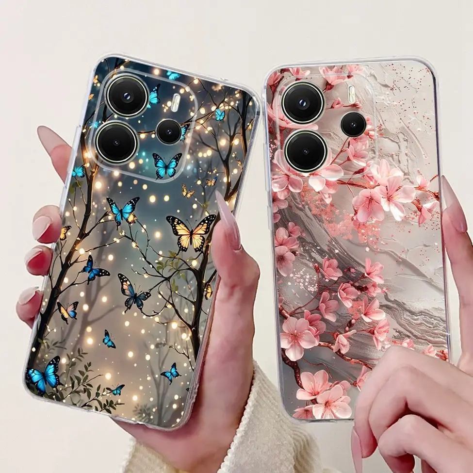 Clear Aesthetic Luxury Cute Cat & Floral Painted Soft Phone Case Cover