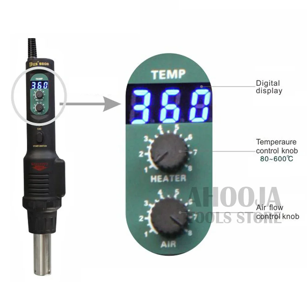 DES PortPortable Constant Temperature Heat Gun Digital Display Adjustable Hot Air Blower Desoldering Station 560W 110V/220V