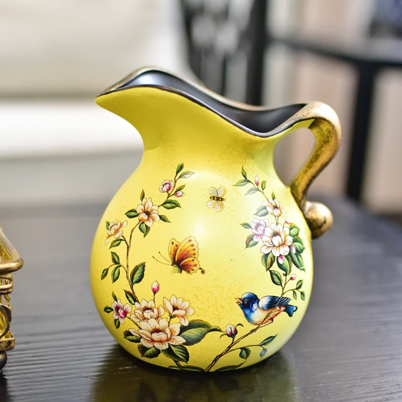 European Pastoral Retro Painted Ceramic Vase Milk Jug Vase American Country Living Room Decoration Flower Arrangement 3