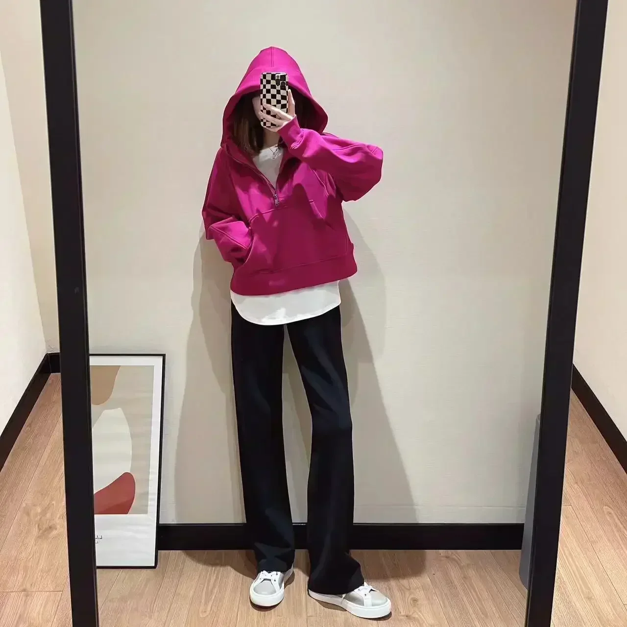 Lemon Women's Scuba Loose Half Zip Hoodie Oversized Cropped Hoodies Relaxed Sweatshirt Yoga Wear for Women Define Jackets Coat