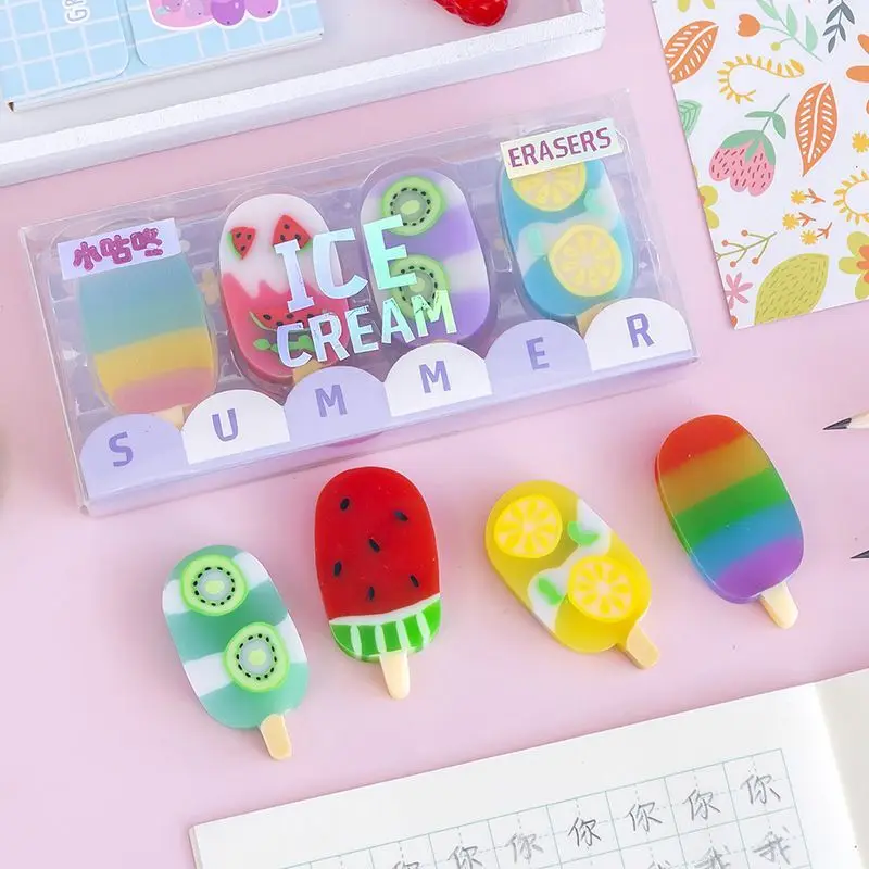 Lytwtw's Cartoon Cute Kawaii Ice Cream Rubber Mini Eraser Set 1-2 Set For Kids Novelty Stationery Office School Supplies pencil eraser