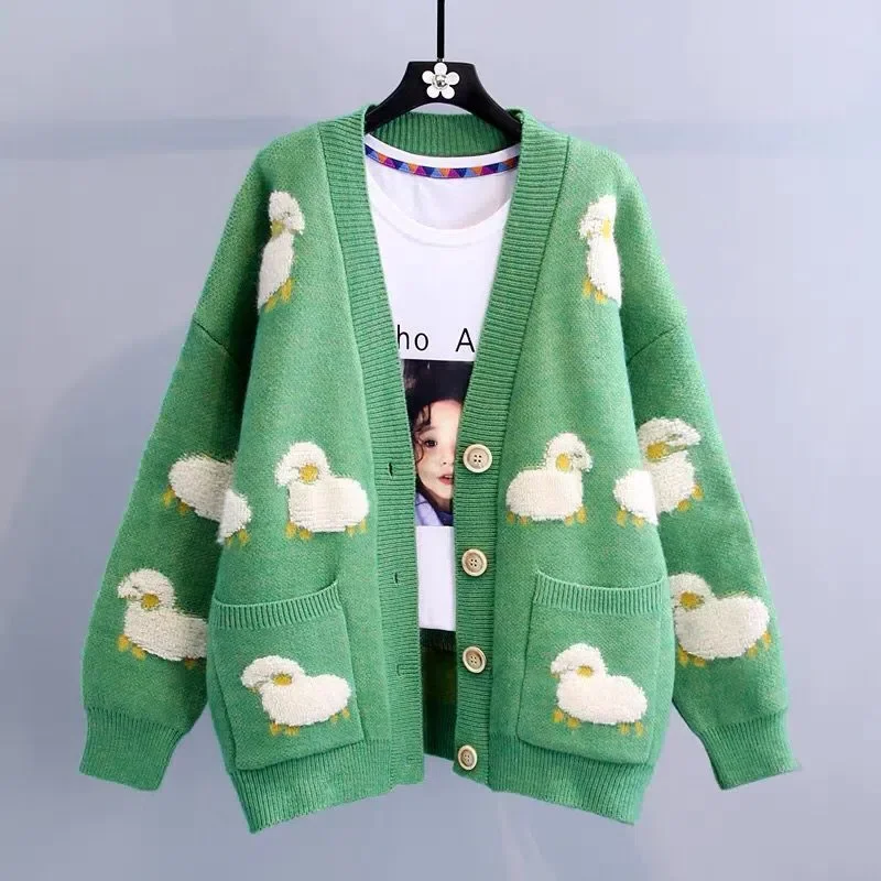 Κέντημα καρδιάς Ζακέτα Γυναικεία Μόδα V Λαιμόκοψη Χρώμα Flocking Πουλόβερ Γυναικεία Φαρδιά και καθημερινά πλεκτά ρούχα ζακέτα