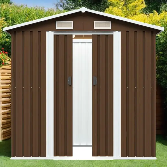 Steel Garden Storage Shed - Brown Outdoor Storage 204x132x186 cm for Tools & Equipment