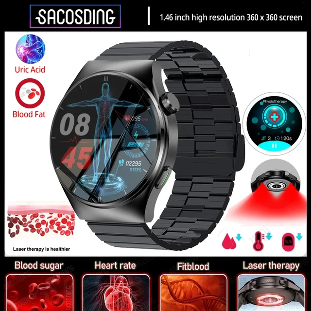 2023 New Laser Physiotherapy Bluetooth Call Blood Lipids Uric Acid Health  Smart Watch Men Accurate Blood Glucose Smartwatch Men - AliExpress