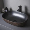 Ceramic Table Sink Bathroom Balcony Countertop Vessel Sink Oval Above Counter Wash Basin Lavatory Vanity Sink Brown Art Basin 1