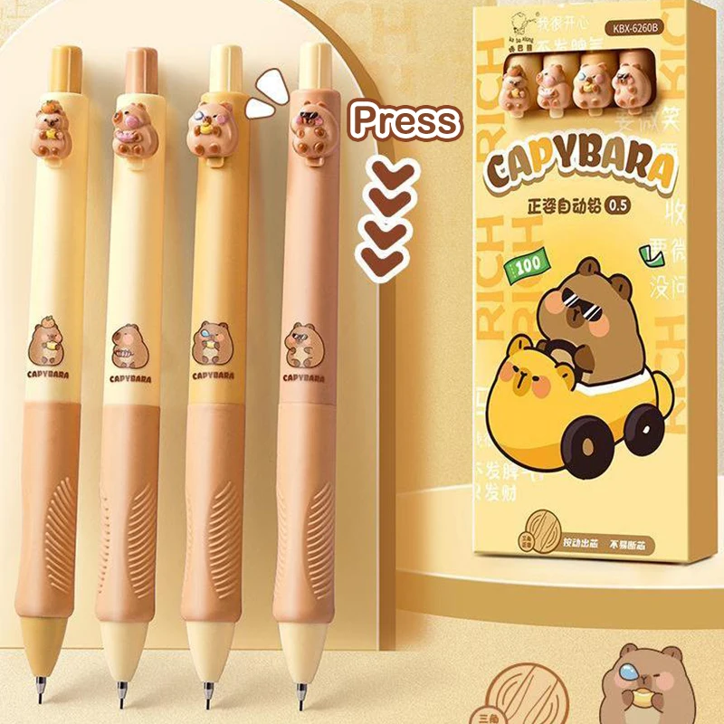 4PCS Cartoon Capybara Panda Pencil 0.5mm Mechanical Pencil Comics Design Drawing Writing Tool Sketch Student Supplies