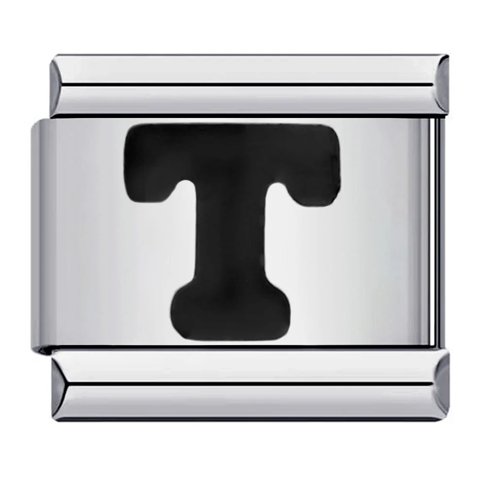Elegant Glaze Black Italian Letter Charms Stainless Steel Bracelet for Women and Men Jewelry Making