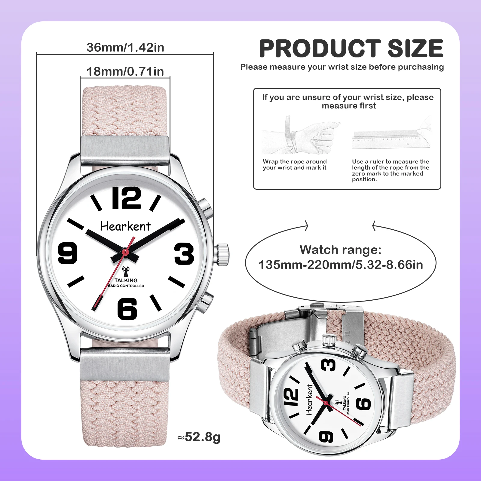 Hearkent English Talking Watch Fashion Nylon Strap Women Quartz Watch with  Alarm Clock Hourly Chime Voice Blind Wrist Watches 3