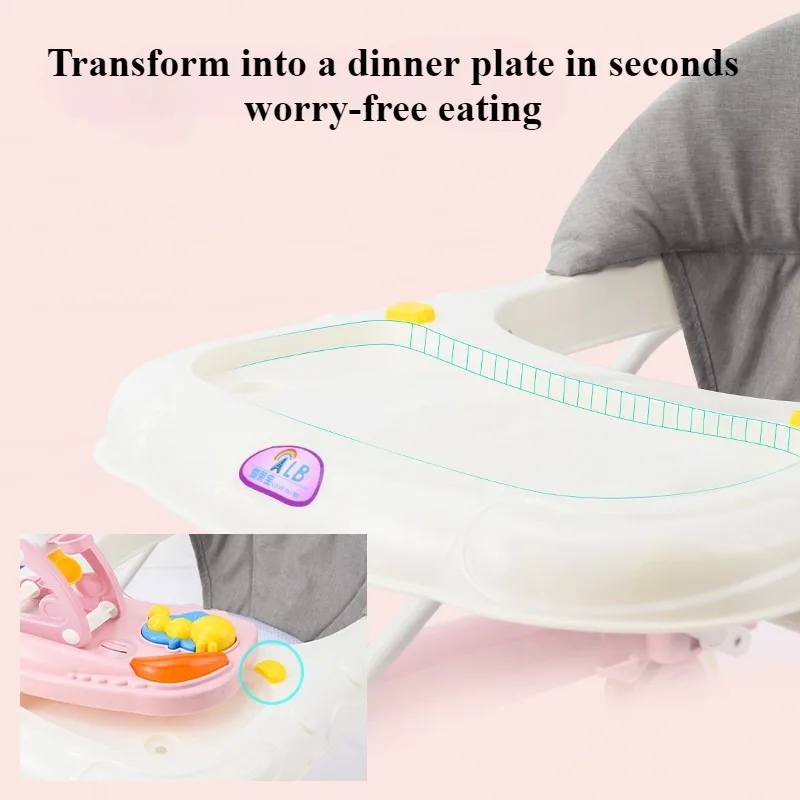 2 in 1 Baby Walker with Music & Light Spinning Toy Dining Tray Safety Brake Floor Mats Push Handle Baby Push Walker Anti-slip 5