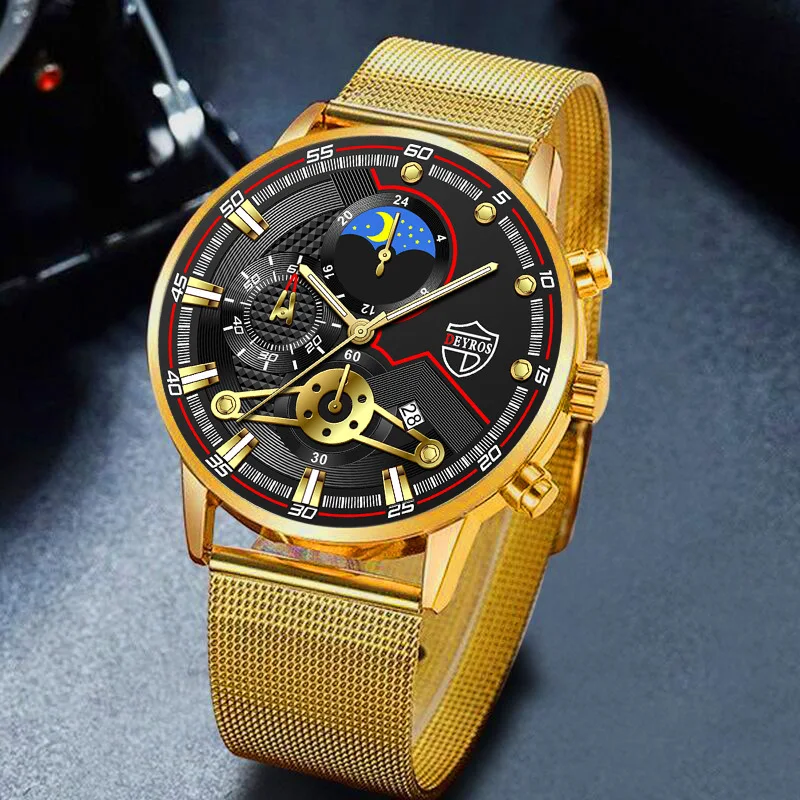 

2023 DEYROS Watch Men's Stainless Steel Mesh Belt Quartz Watch Men's Fashion Business Calendar Watch Student Luminous Watch