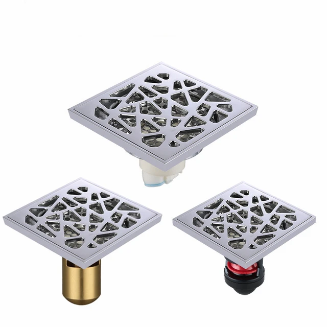 4 Inch Square Shower Drain with Removable Cover Grate, Brass Anti Clogging  and Odor Point Floor Drain Assembly with Hair Catcher - AliExpress