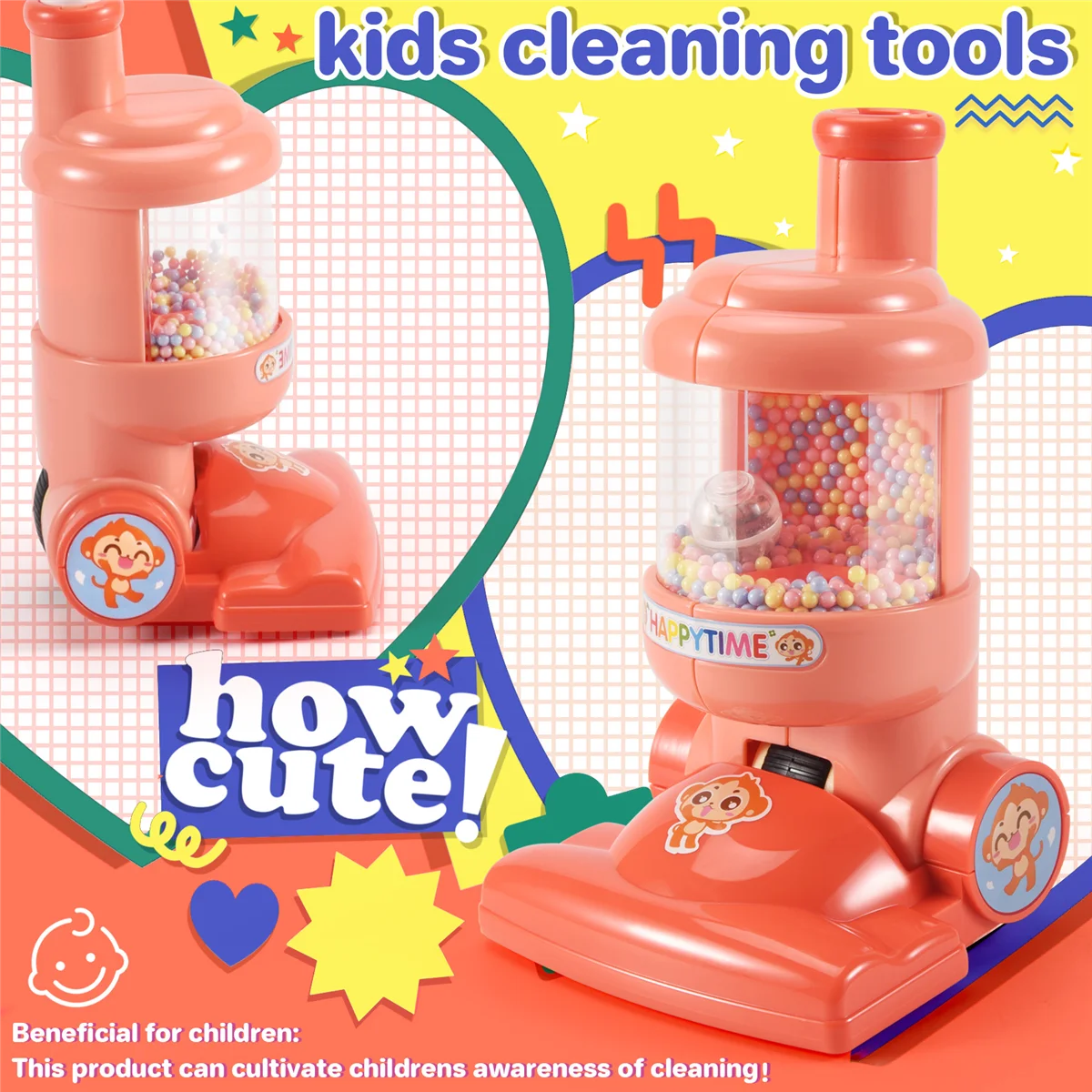 Children Electric Vacuum Cleaner Toy Simulation Vacuum Catcher Kids Pretend Cleaning Educational Toy Mini Vacuum, Red 4