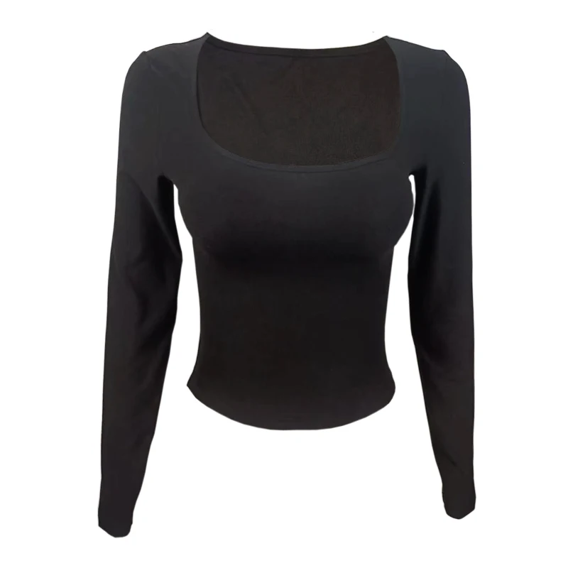 Long Sleeve Slim Fit Square-Cut Collar Women's Tee - Street Style Fall Collection