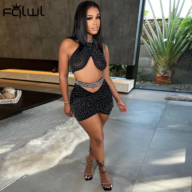 Women Sexy Two Piece Crop Top Skirt  Women Black Two Piece Sexy Outfit -  Sexy Black - Aliexpress