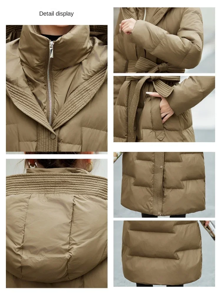 Women\'s Winter Jacket Hooded Long Down Jacket for Women Slim Fashionable Comfortable Versatile Waistband Parka Woman Clothing