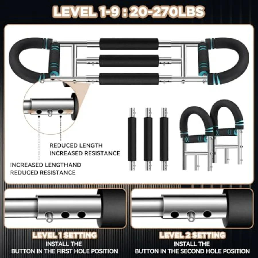 Twister Arm Trainer 9-Level Adjustable (20-270lbs) with Adjustment Tool & Mechanical Counting Grip - Chest Trainer for Men Women