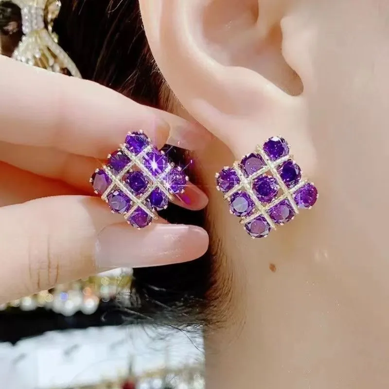 

Fashion Trend Unique Design Exquisite Light Luxury Purple Zircon Square Earrings For Women Jewelry Wedding Party Premium Gifts