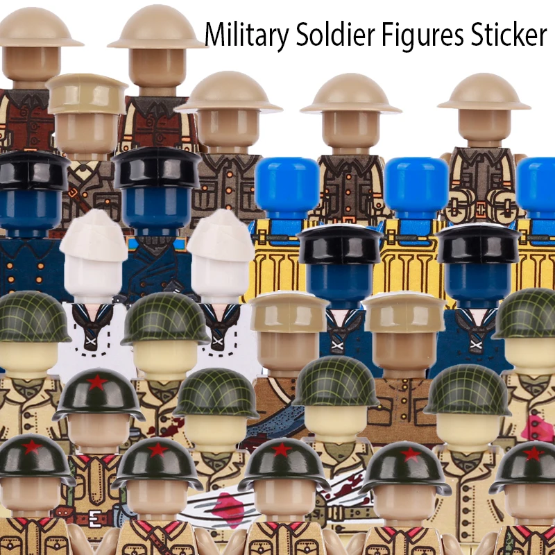 Ww2 German Military Navy Figures Sticker Building Blocks Ww1 Us African Russian Soldier Army Fanteria Warrior Armi Mattoni Giocattoli