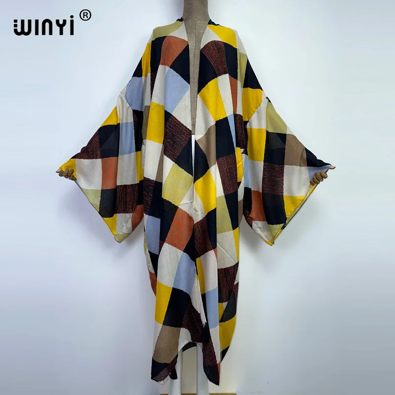

2022 пляжная одежда WINYI с разноцветным принтом, купальный костюм, накидка в стиле бохо, элегантный пикантный праздничный кимоно с длинным рукавом