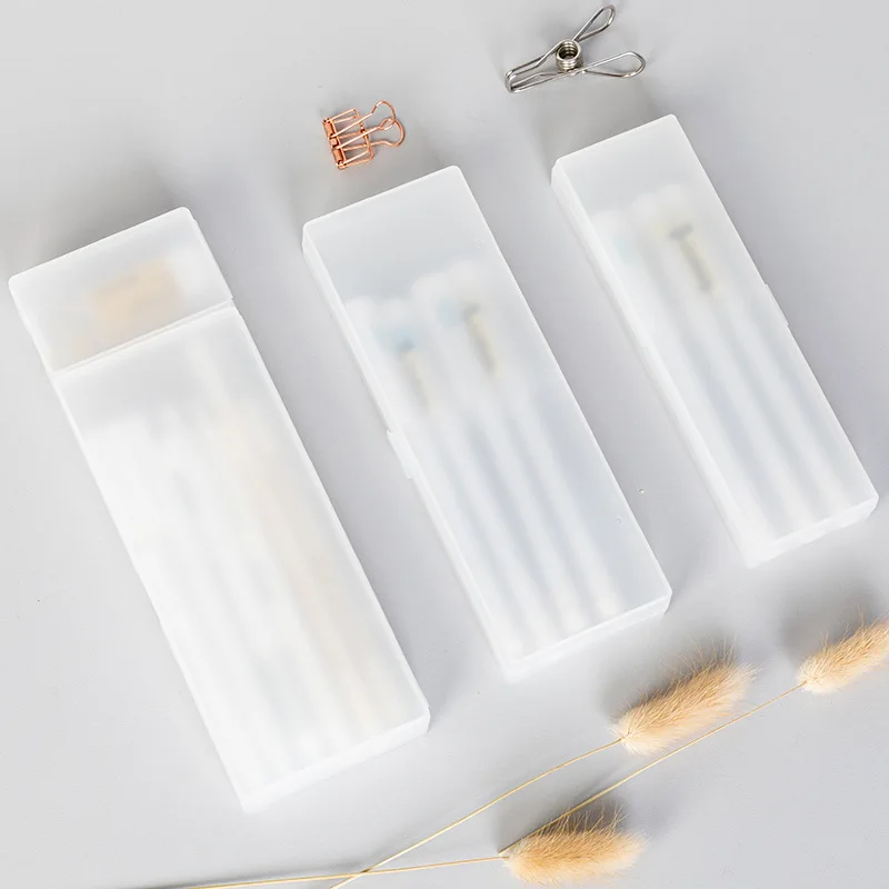 Pencil Cases Pens Storage School Office Simple Matte Transparent Plastic Box Frosted White Stationery Supplies