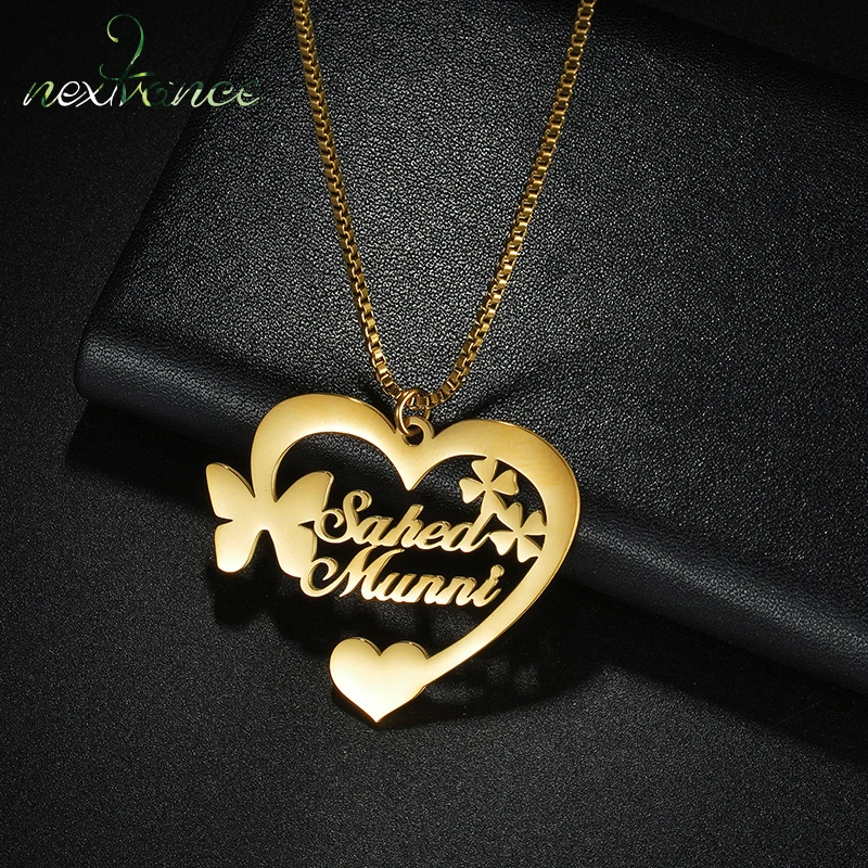 

Nextvance Customized Two Names Necklace Heart Butterfly Stainless Steel Personalized For Woman Lover Jewelry Gift Free Shipping